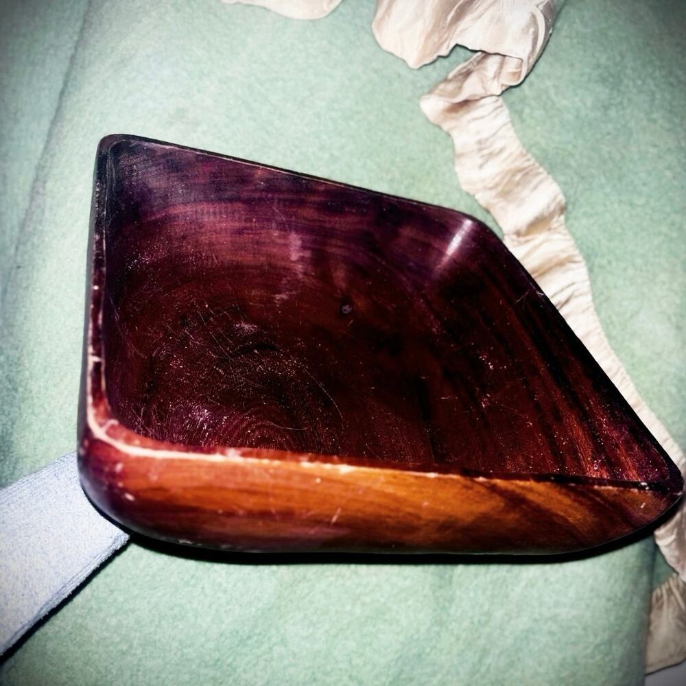 Vtg 60s MCM Lg Square Acacia Teak Wood Serving Bowl